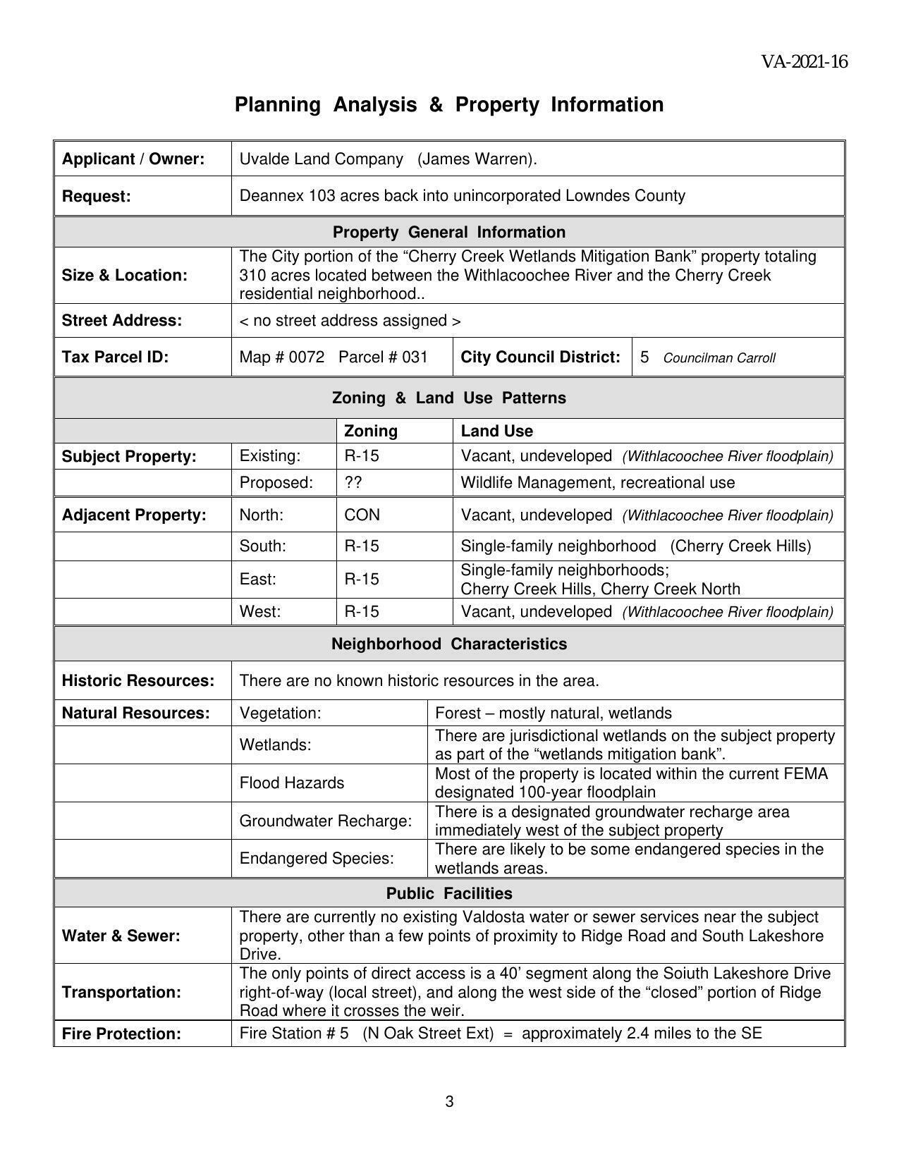 Planning Analysis & Property Information