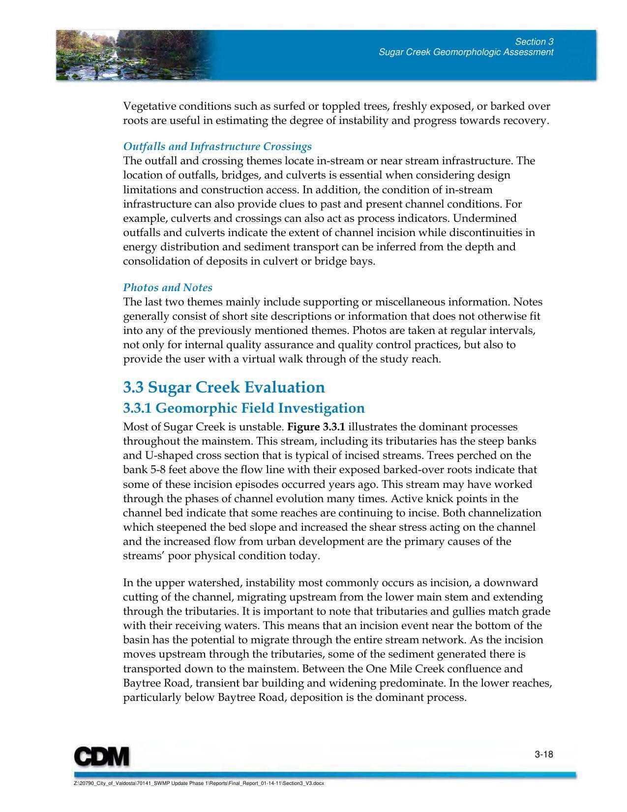 3.3 Sugar Creek Evaluation; 3.3.1 Geomorphic Field Investigation