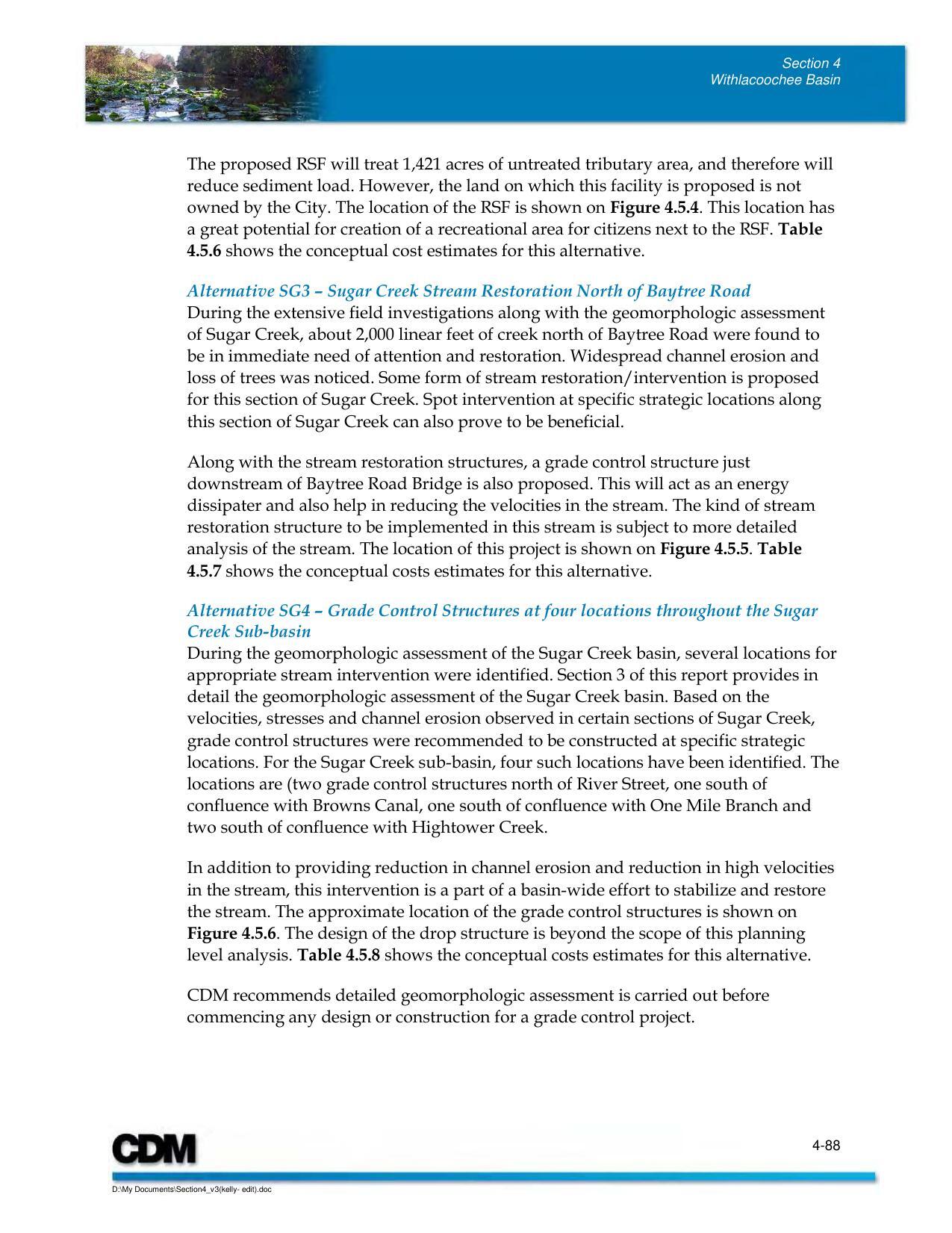 Alternative SG4 – Grade Control Structures at four locations throughout the Sugar Creek Sub-basin