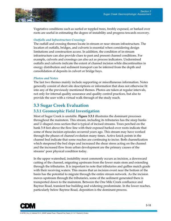 [3.3 Sugar Creek Evaluation; 3.3.1 Geomorphic Field Investigation]