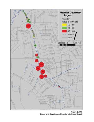 [Figure 3.3.17 Stable and Developing Meanders in Sugar Creek]