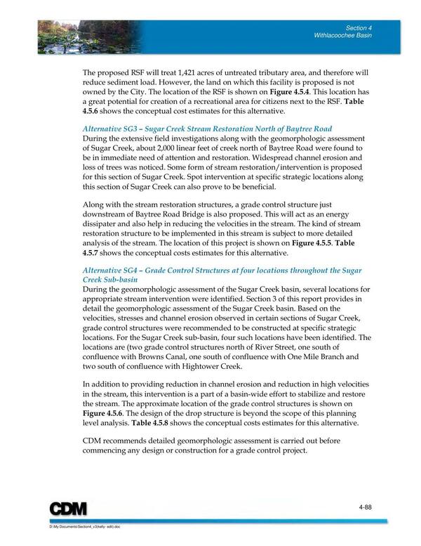 Alternative SG4 – Grade Control Structures at four locations throughout the Sugar Creek Sub-basin