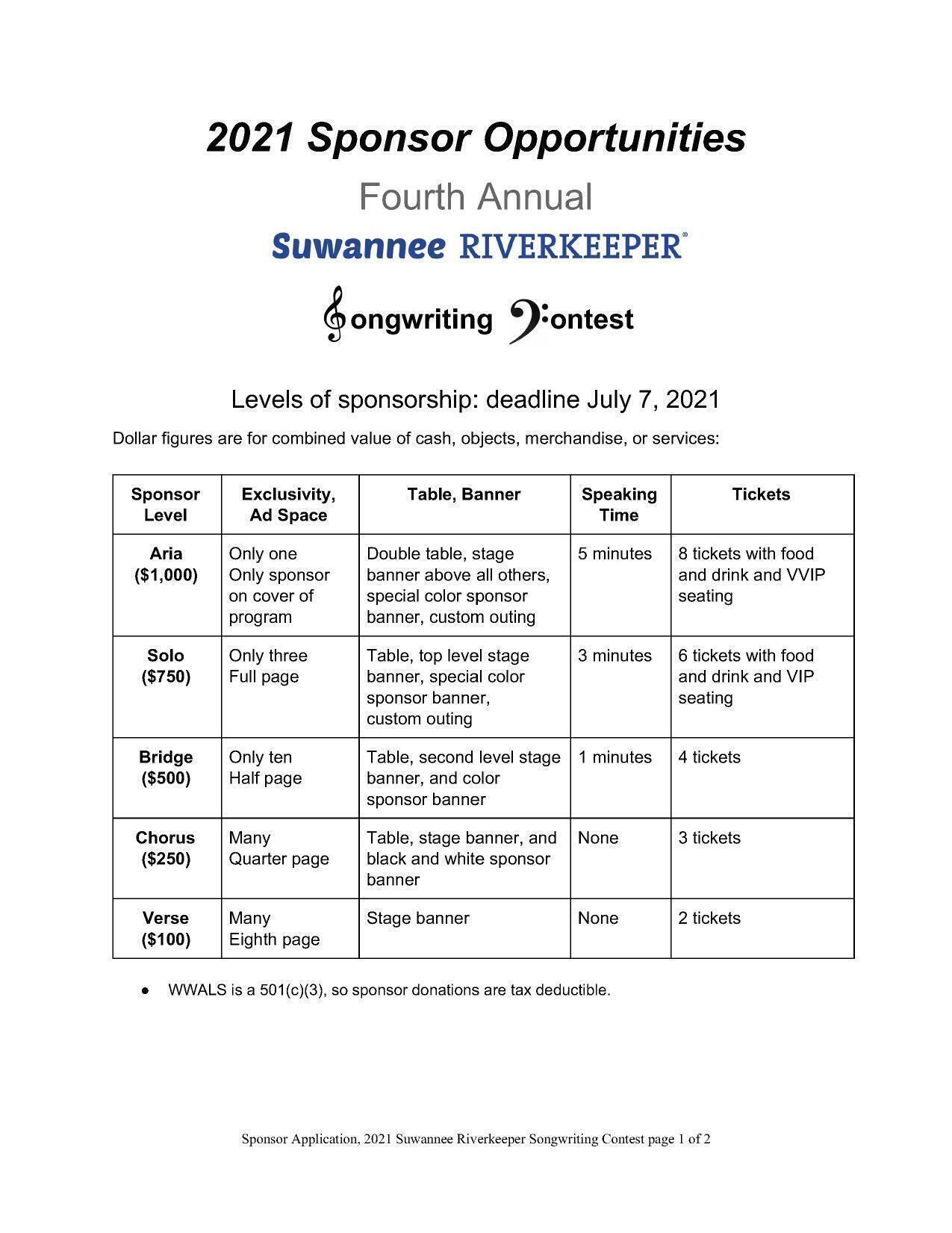 Sponsor Opportunities page 1 of 2