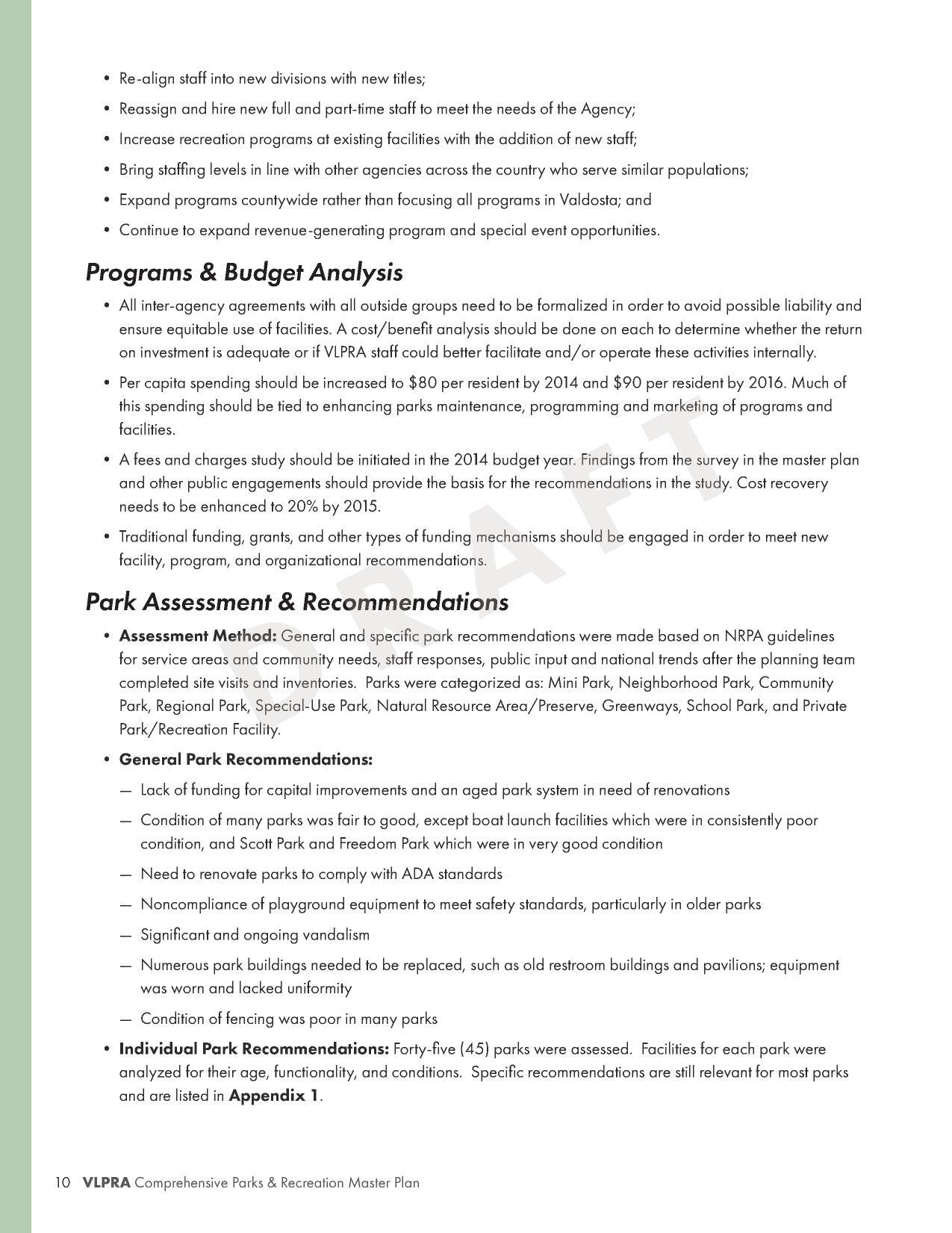 Park Assessment & Recommendations