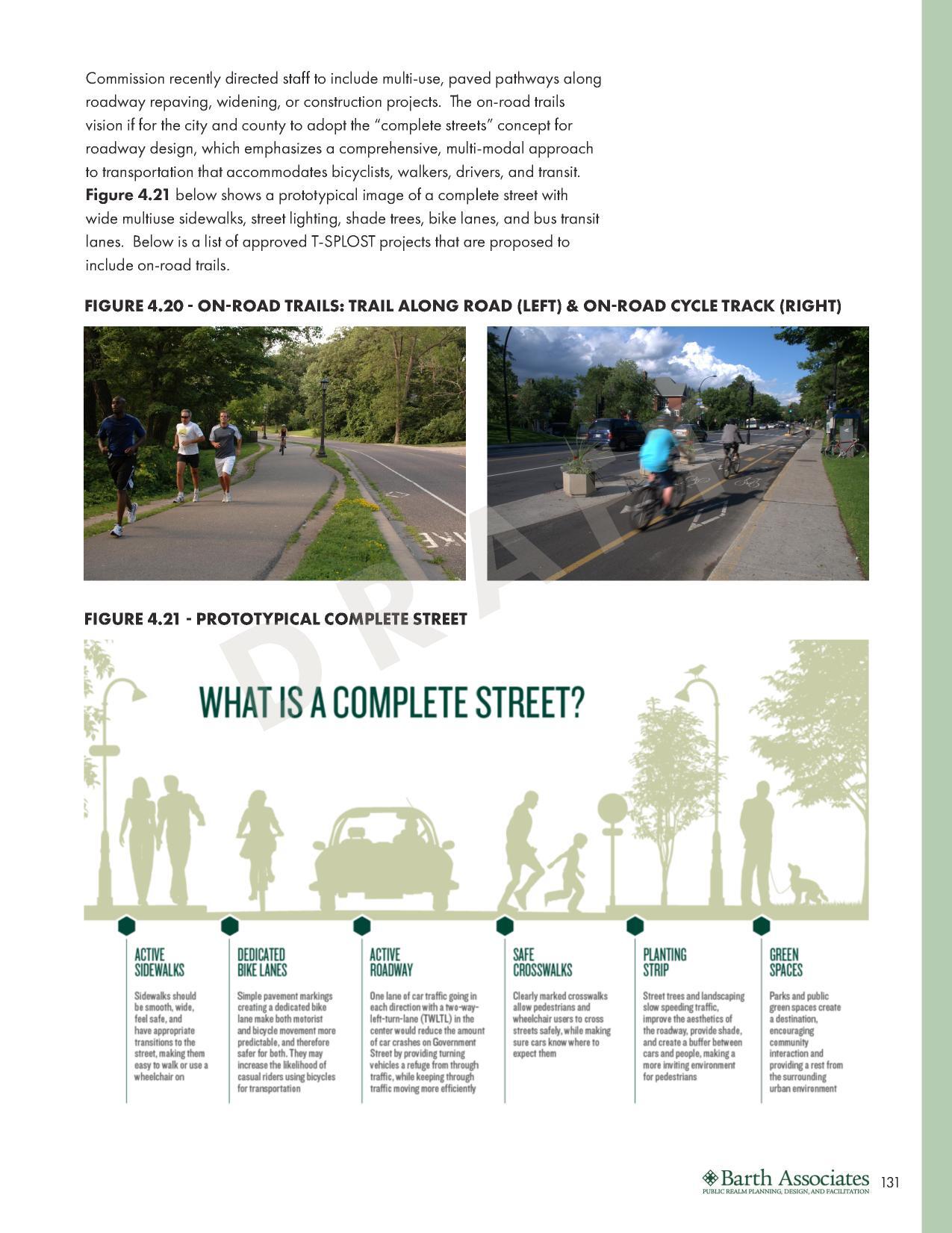 FIGURE 4.20 - ON-ROAD TRAILS: TRAIL ALONG ROAD (LEFT) & ON-ROAD CYCLE TRACK (RIGHT)