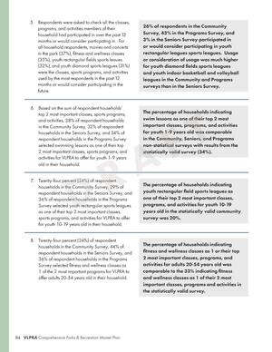 [The percentage of households indicating swim lessons as one of their top 2 most important classes, programs, and activities for youth 1-9 years old was comparable in the Community, Seniors, and Programs non-statistical surveys with results from the statistically valid survey (34%).]