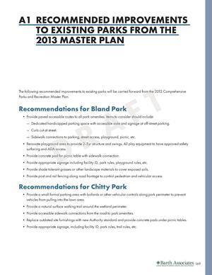 [A1: RECOMMENDED IMPROVEMENTS TO EXISTING PARKS FROM THE 2013 MASTER PLAN; Bland Park, Chitty Park]