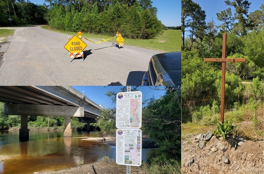 [Wells Road closed, Folsom Bridge Landing, Mary Turner Lynching Site memorial]