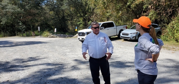 [Lowndes County Chairman Bill Slaughter, Rachel Mingea of GA-AL Land Trust, 12:14:03, 30.8514870, -83.3470030]