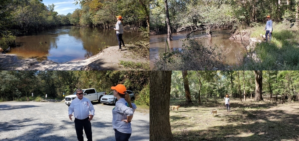 [Little River Confluence, possible landing for Troupville River Camp, Lowndes County Chairman Bill Slaughter and Rachel Mingea of GA-AL Land Trust, Oak clearing at Withlacoochee River]