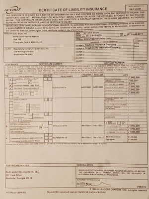 [Certificate of Liability Insurance]