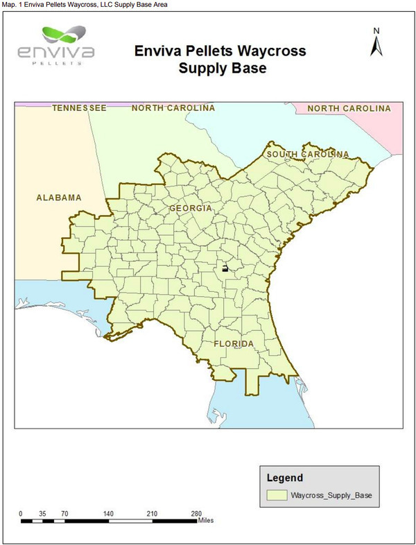 [Map: Enviva Pellets Waycross Supply Base]