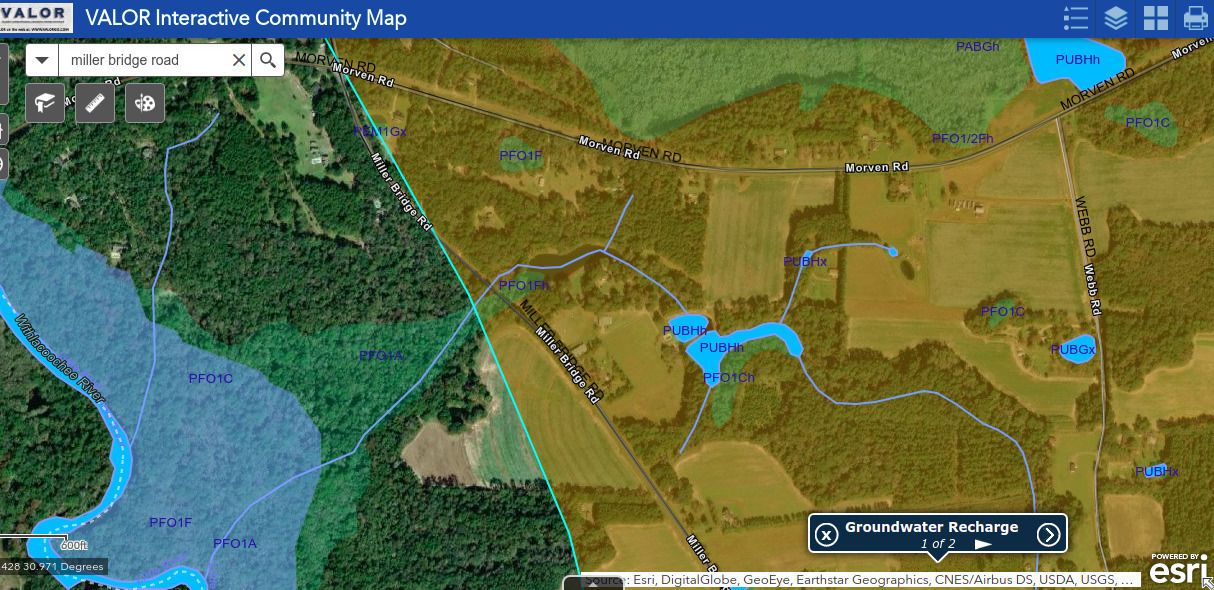 VALORGIS aquifer recharge zone, Miller Bridge Road