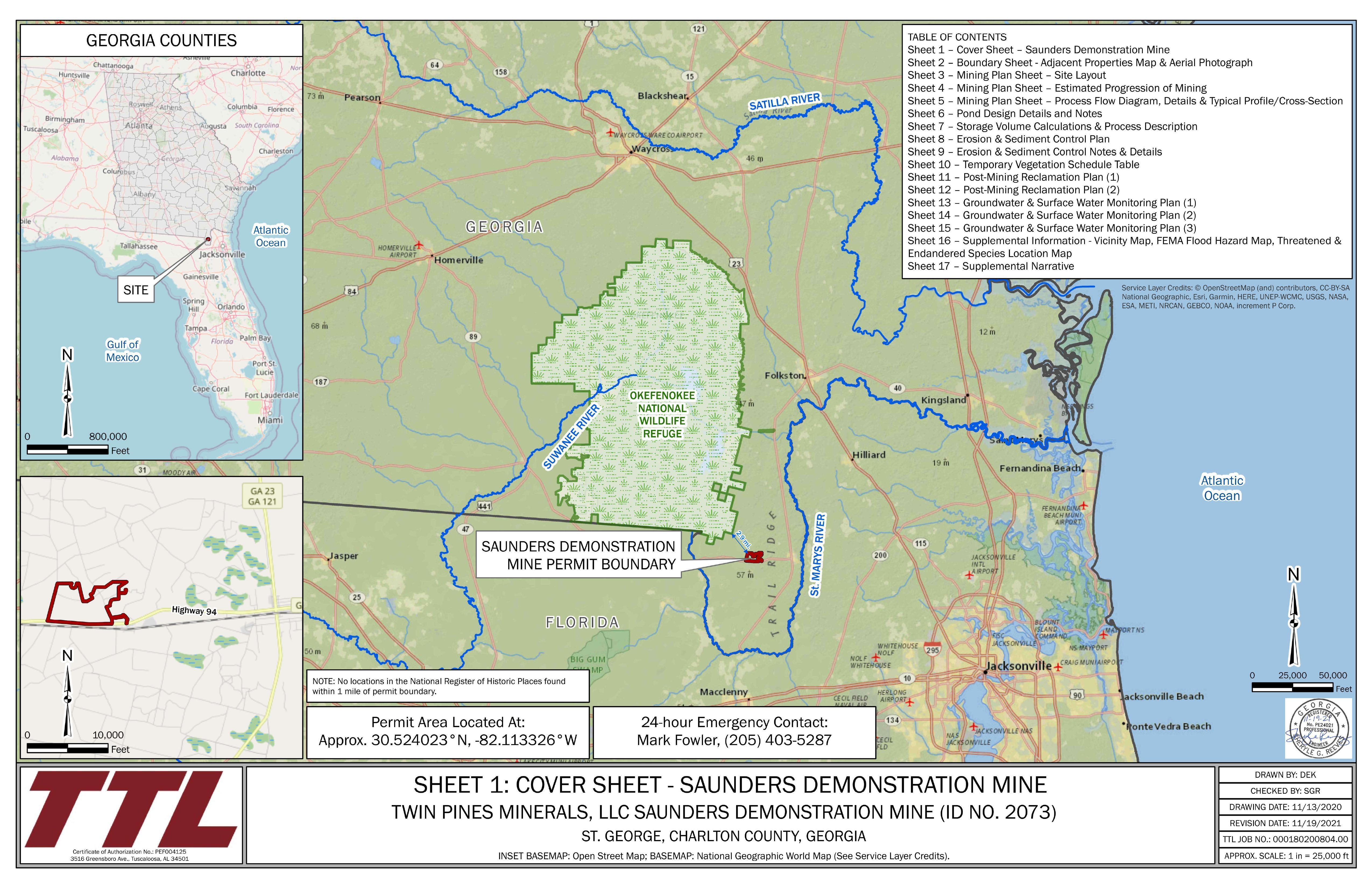 SHEET 1: COVER SHEET - SAUNDERS DEMONSTRATION MINE