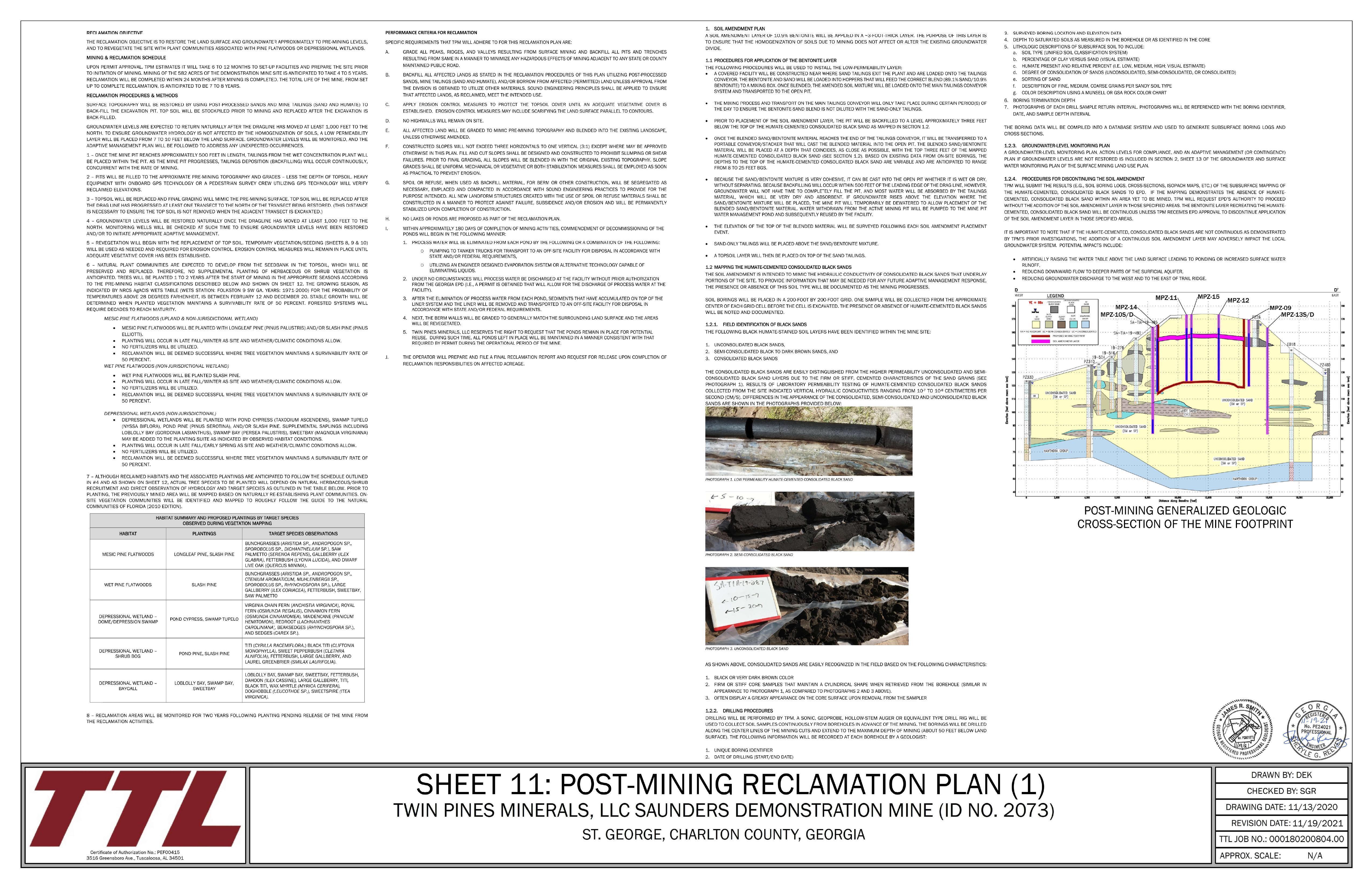 SHEET 11: POST-MINING RECLAMATION PLAN