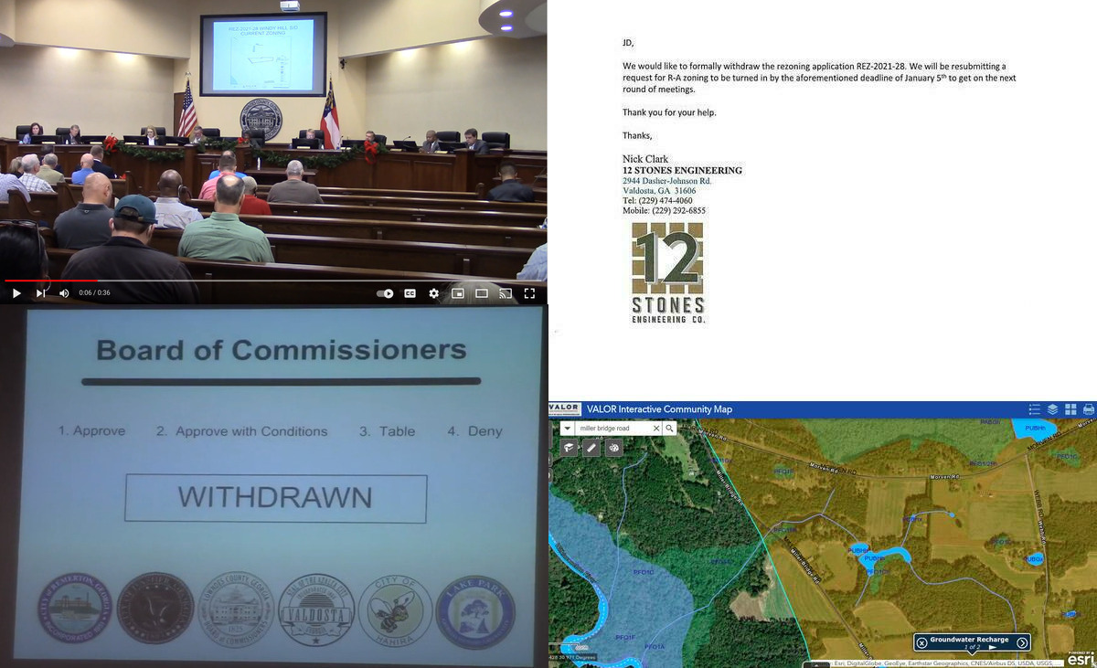 Lowndes County Commission, Rezoning withdrawn temporarily, Aquifer recharge zone