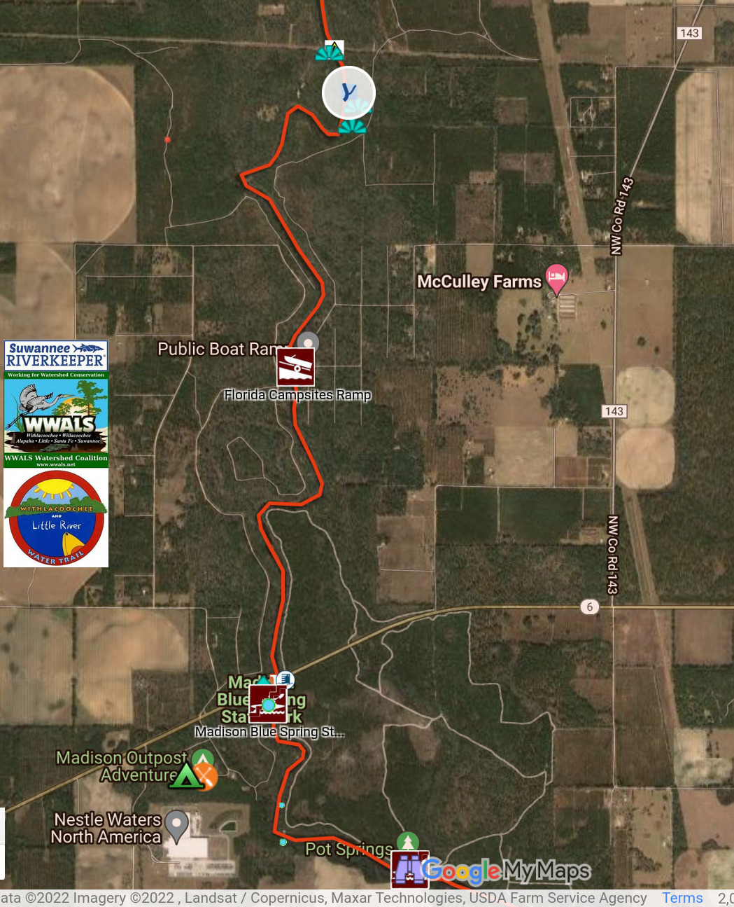 Map: Context with Florida Campsites Ramp and Madison Blue Spring