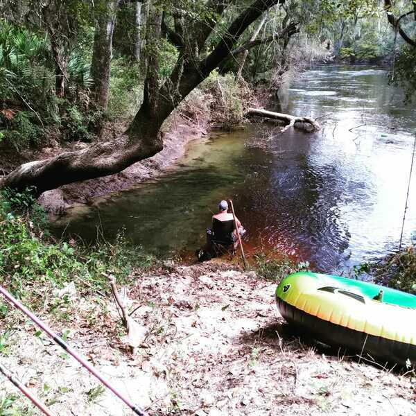 [The mouth of Sullivan Slough from the Blue Sink where it enters the river.]