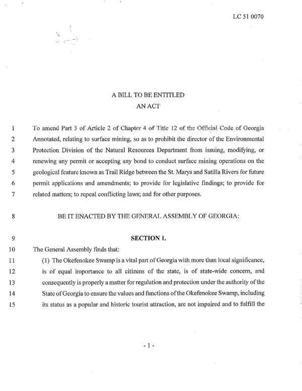 [Section 1: (1) The Okefenokee Swamp is a vital part of Georgia with more than local significance...]