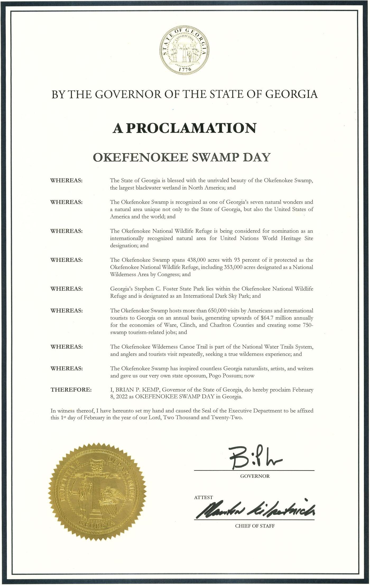 Okefenokee Swamp Day Proclamation