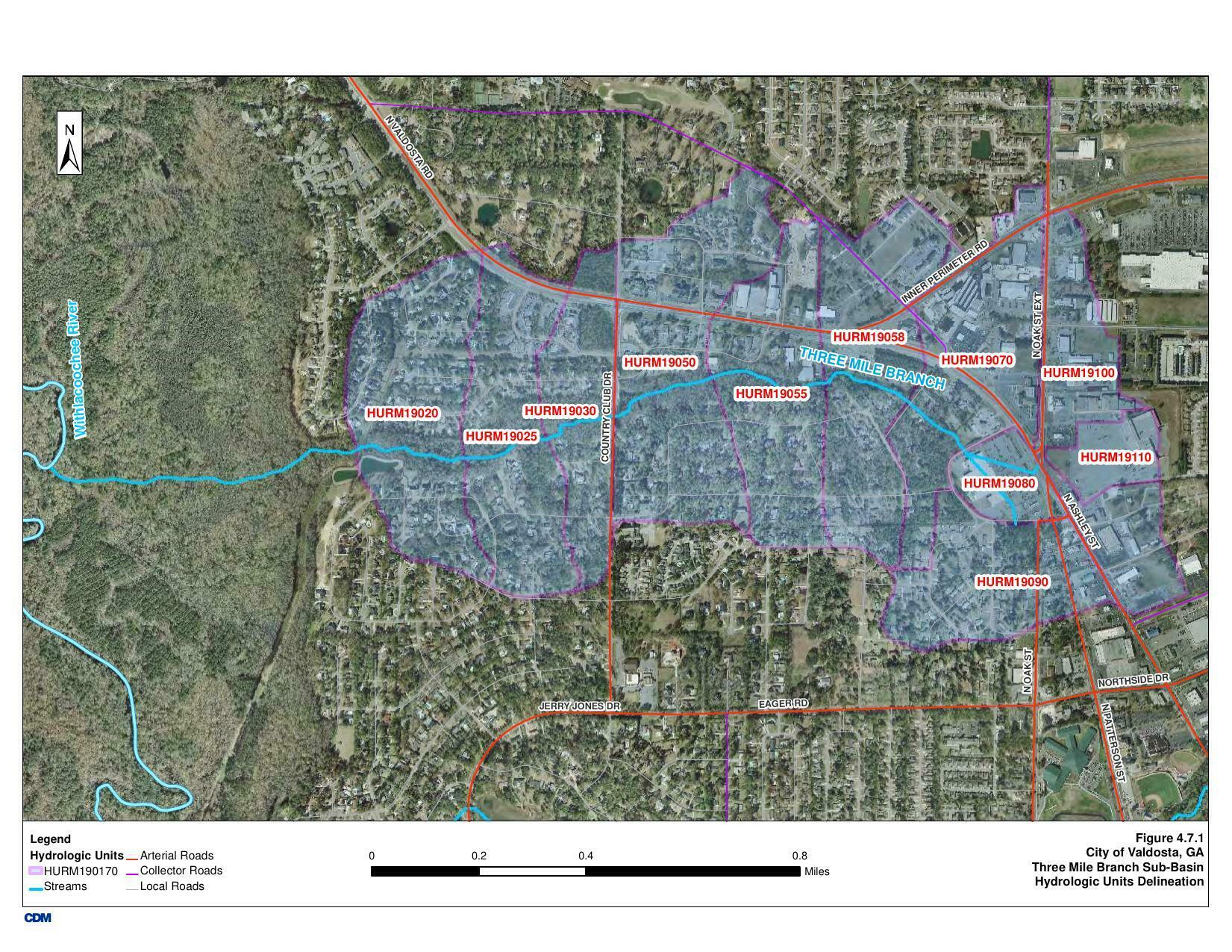 Aerial map, Three Mile Branch Sub-Basin --Valdosta SWMP