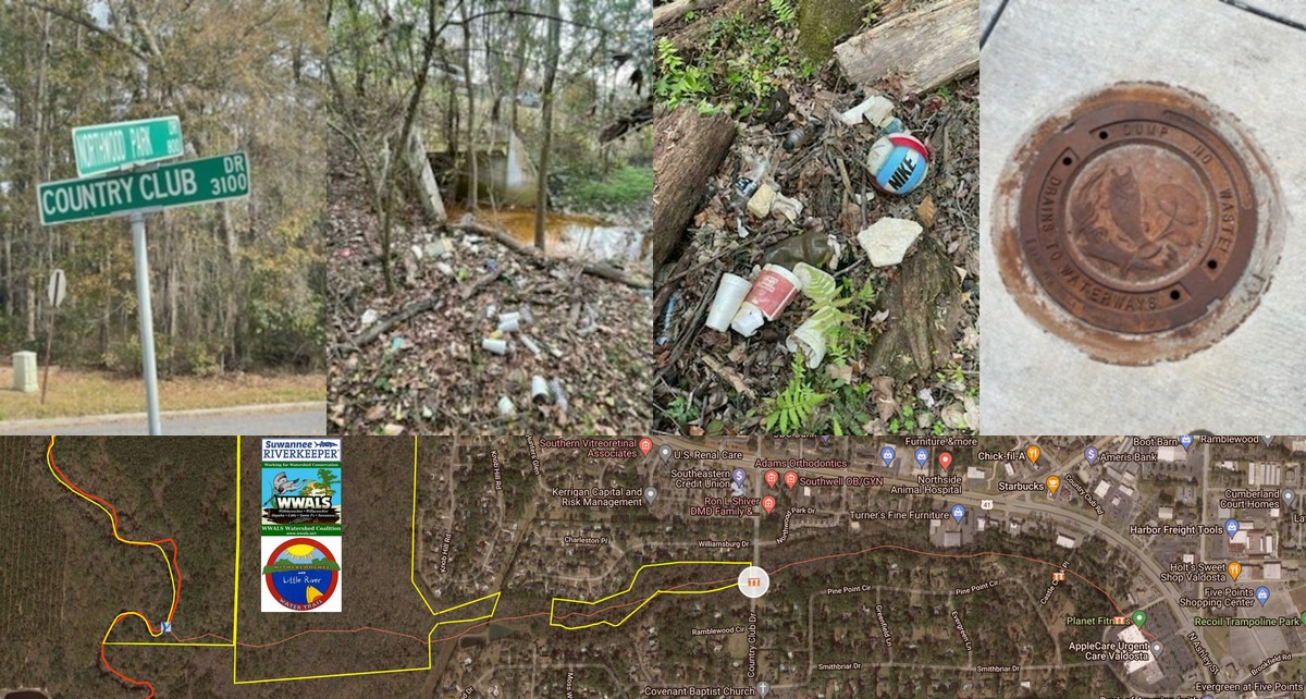 [Threemile Branch, Trash, Country Club Drive]