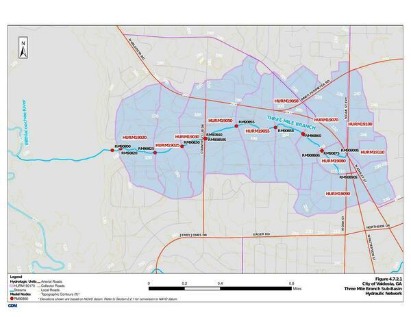 Street map, Three Mile Branch Sub-Basin --Valdosta SWMP