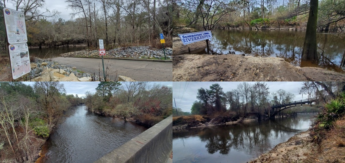 [Troupville Boat Ramp, lunch stop, US 84 rapids, Spook Bridge]