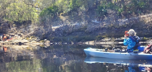 [Gretchen photographing karst at Turner Bridge, 13:00:40, 30.5249565, -82.7282285]