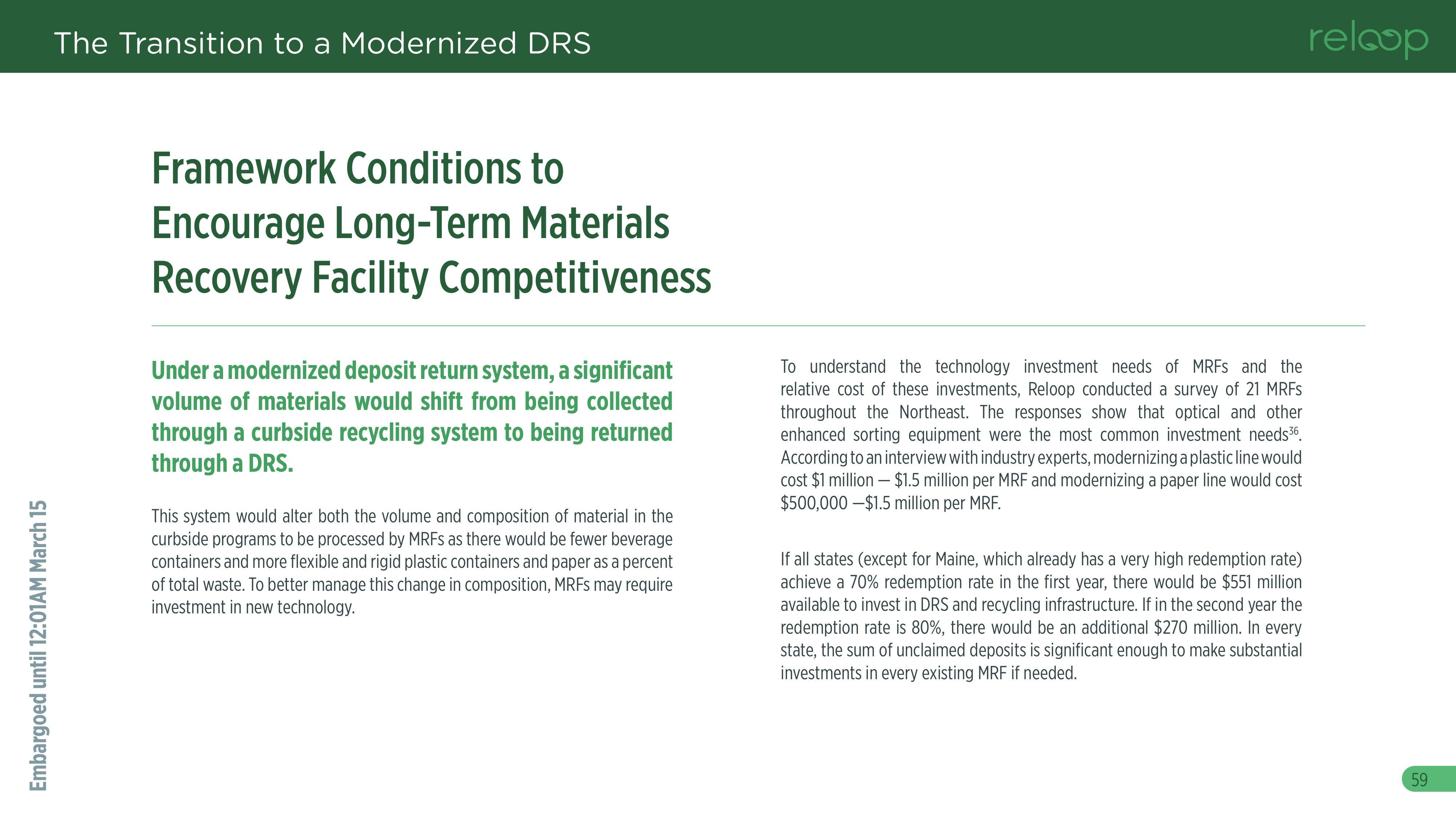 Framework Conditions to Encourage Long-Term Materials Recovery Facility Competitiveness