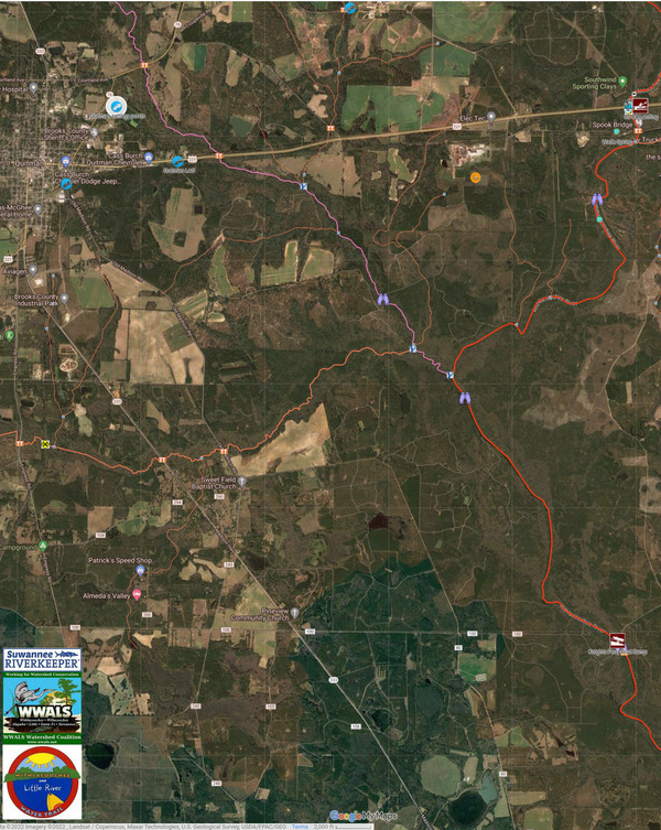 [Map: Quitman sewage ponds to Withlacoochee River]