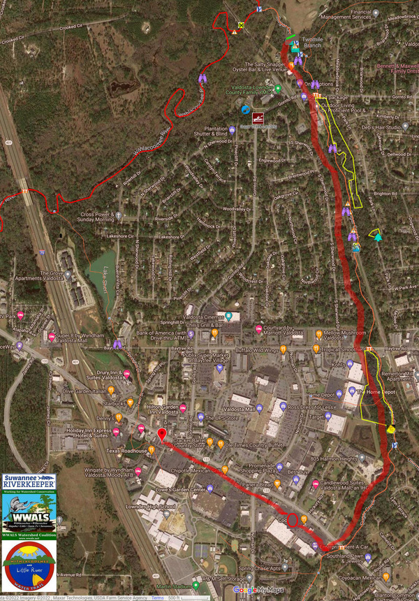 [Map: KFC to Tractor Supply to Hightower Creek and Sugar Creek]