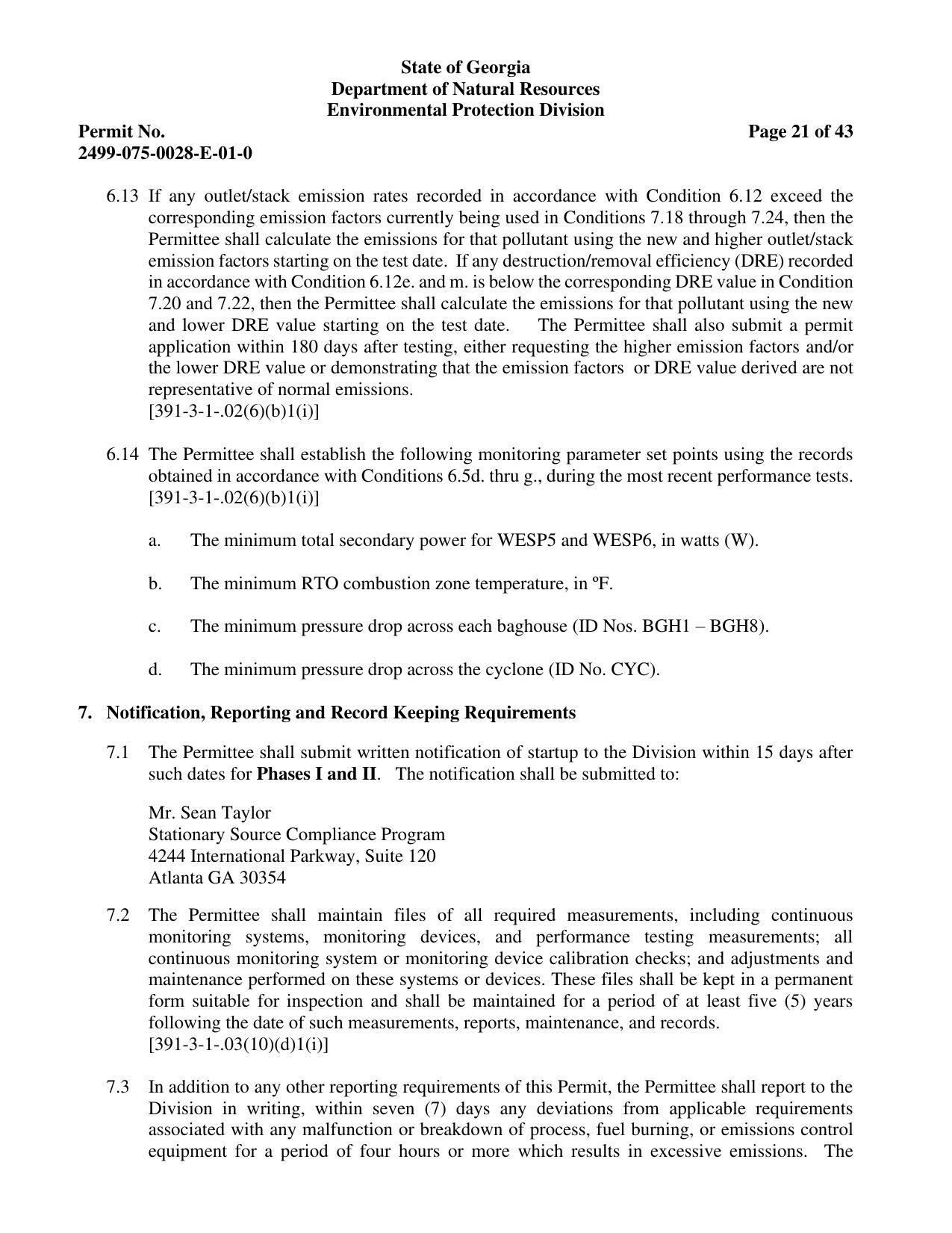 7. Notification, Reporting and Record Keeping Requirements