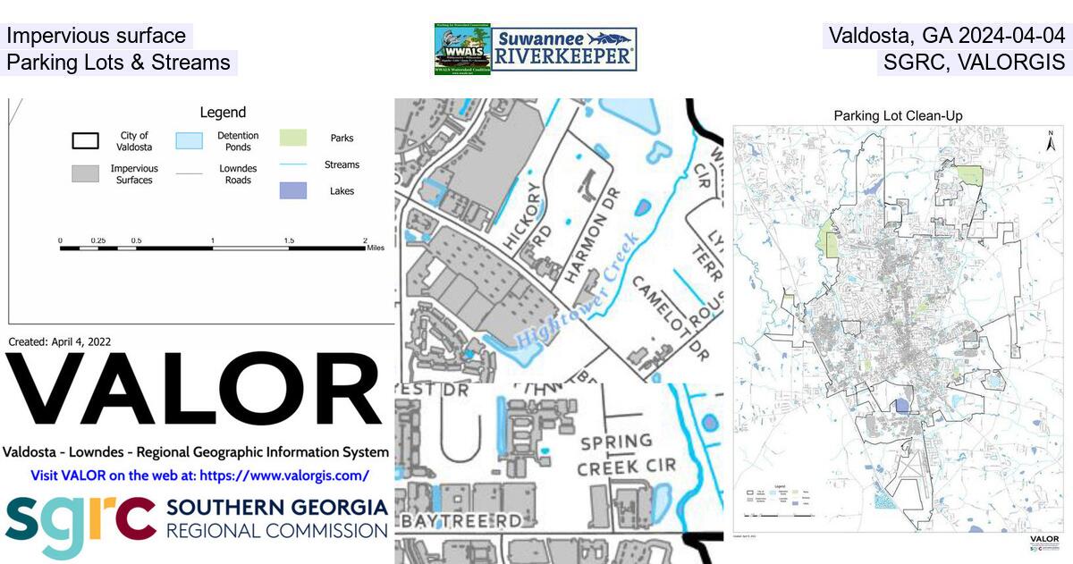 Impervious surface, Valdosta, GA 2024-04-04, Parking Lots & Streams, SGRC, VALORGIS