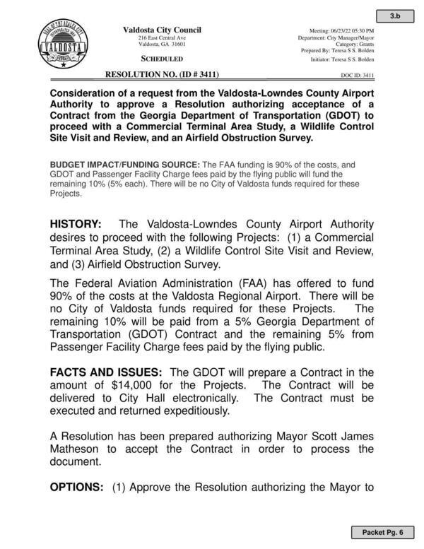 [GDOT Commercial Terminal Area Study, a Wildlife Control Site Visit and Review, and an Airfield Obstruction Survey.]