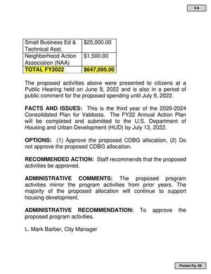 [Consolidated Plan for Valdosta. The FY22 Annual Action Plan]