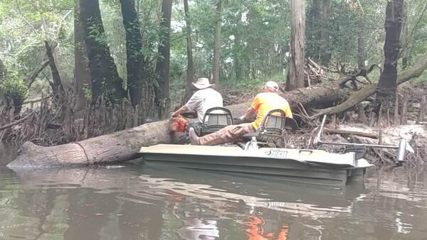 Movie: jsq sawing in WWALS boat as Jesse Cole steers, (146M) --Phil Royce