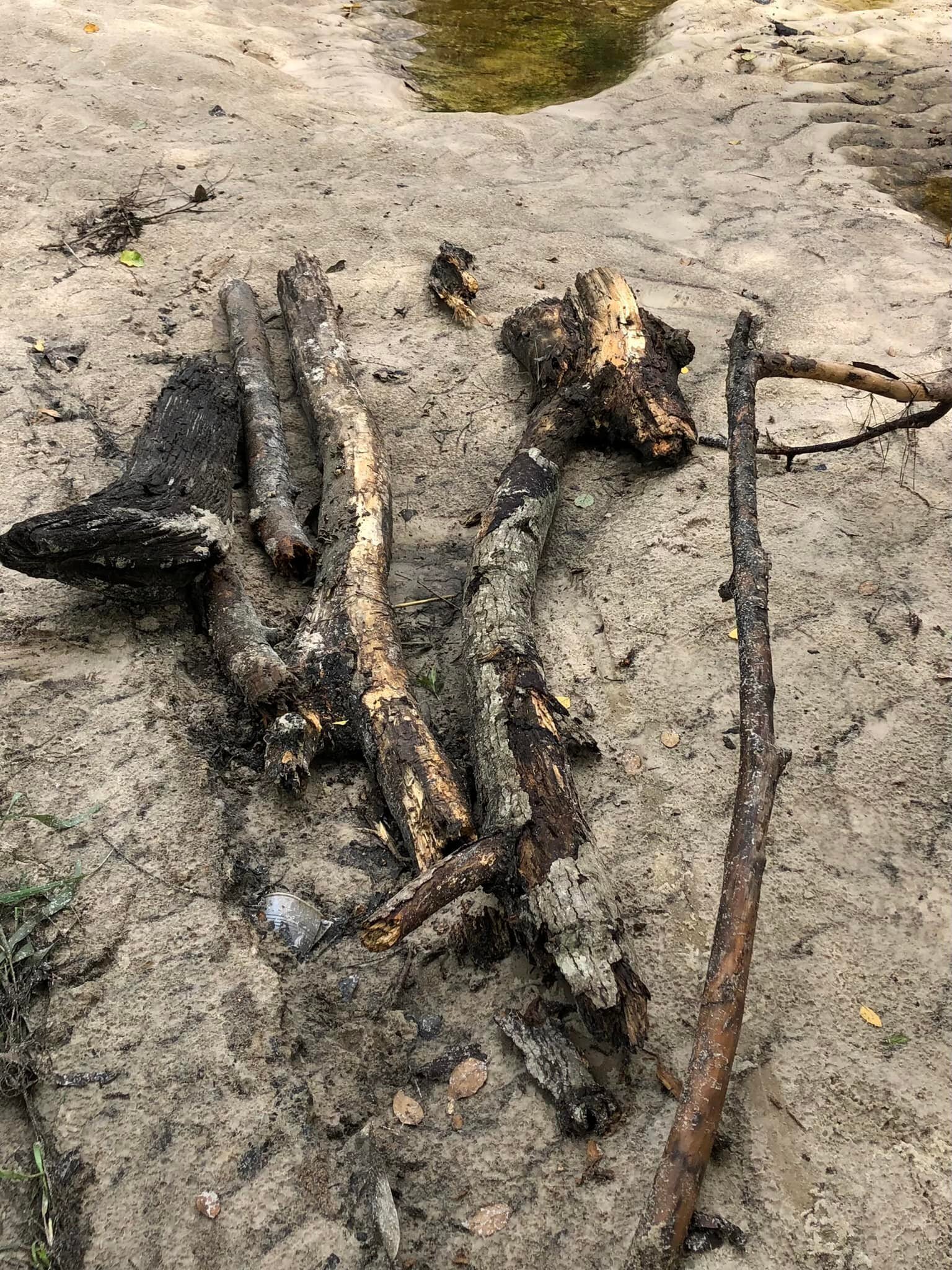 Those big wood pieces were caught under all the leaves. Not hard to clean out though. And you can see the chain got twisted. You know that was some huge flow coming down the creek to do that.