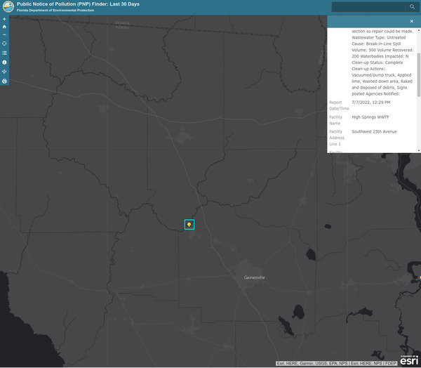 [FDEP PNP report, High Springs 500-gallon spill on 2022-07-07]