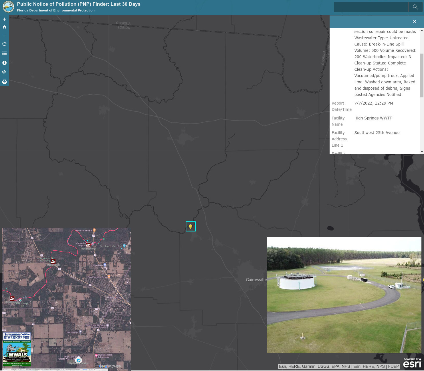 FDEP report, aerial, WWALS map