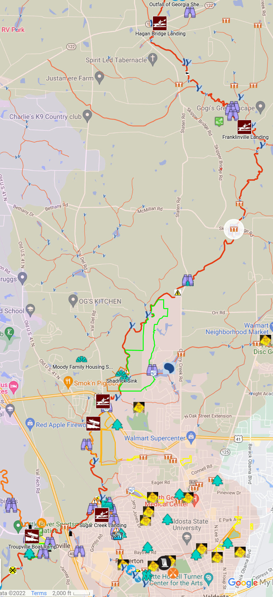 Map: Withlacoochee River including Franklinville Road 2022-07-14