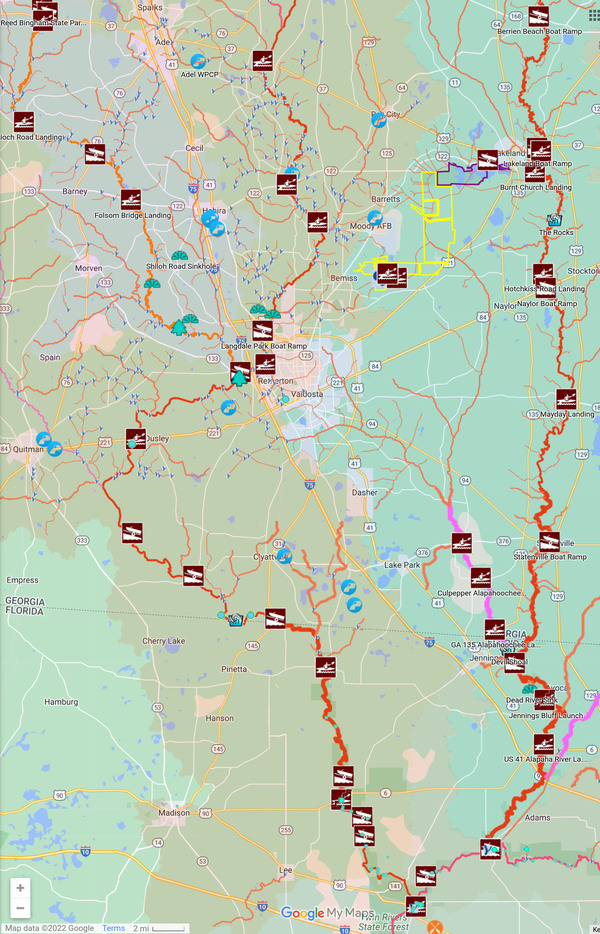 Map: Withlacoochee, Little, Alapaha Rivers in WWALS water trail maps 2022-08-18