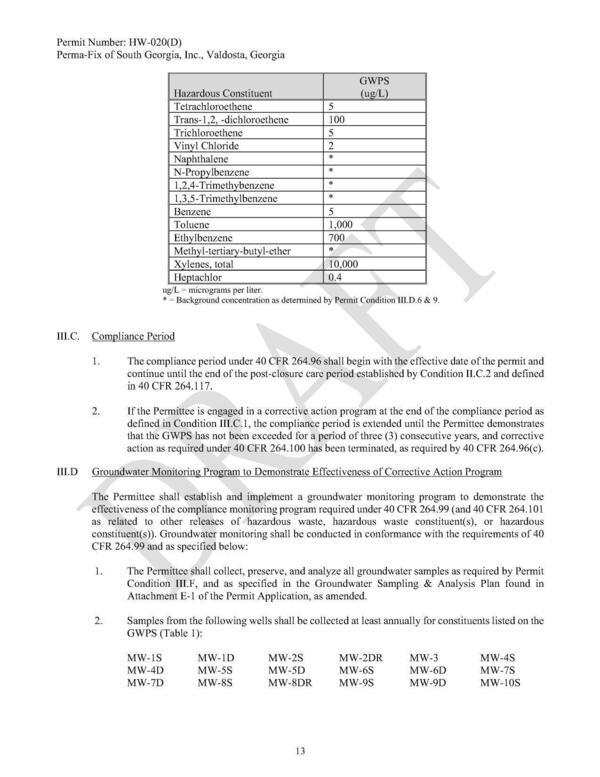 III.D. Groundwater Monitoring Program to Demonstrate Effectiveness of Corrective Action Program