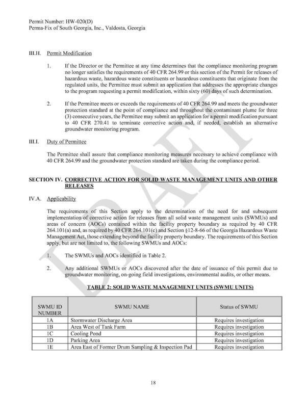 SECTION IV. CORRECTIVE ACTION FOR SOLID WASTE MANAGEMENT UNITS AND OTHER RELEASES