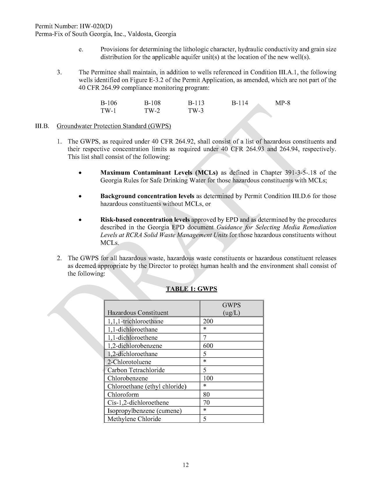 III.B. Groundwater Protection Standard (GWPS)