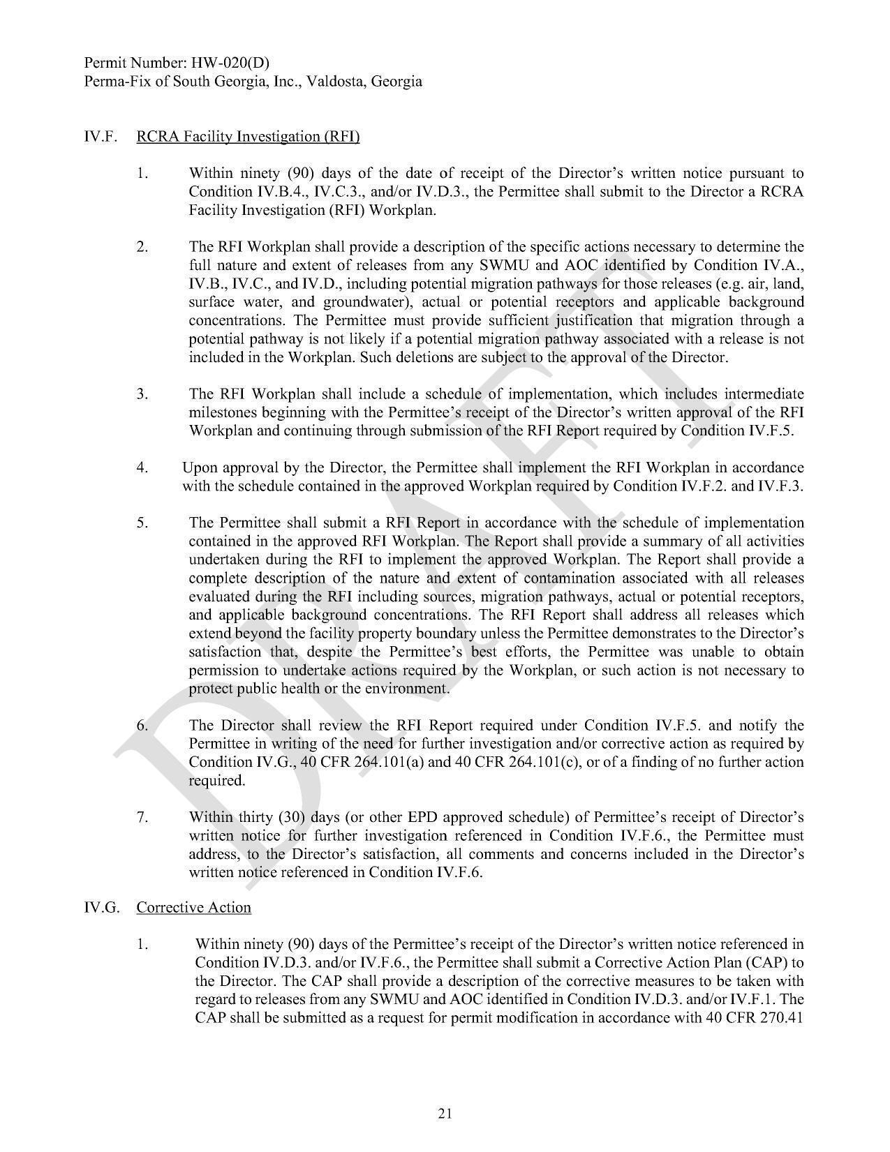 IV.F. RCRA Facility Investigation (RFI); IV.G. Corrective Action