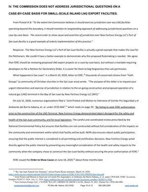 [Page 10: IV. THE COMMISSION DOES NOT ADDRESS JURISDICTIONAL QUESTIONS ON A CASE-BY-CASE BASIS FOR SMALL-SCALE INLAND LNG EXPORT FACILITIES.]