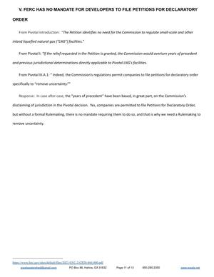 [Page 11: V. FERC HAS NO MANDATE FOR DEVELOPERS TO FILE PETITIONS FOR DECLARATORY ORDER]