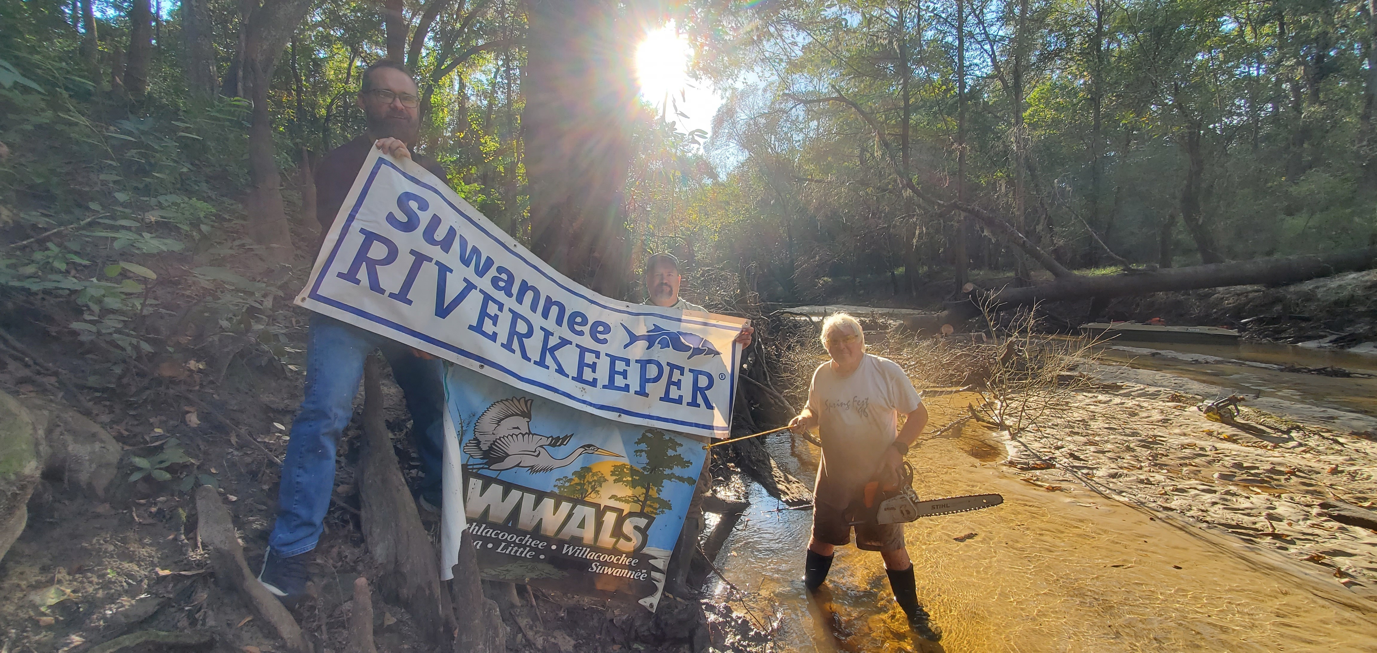 William Bryant Cooley with banners, 17:12:36, 30.8561048, -83.3287687