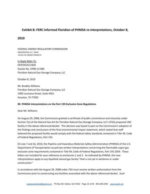 [Exhibit B: FERC informed Floridian of PHMSA re-interpretations, October 8, 2010]